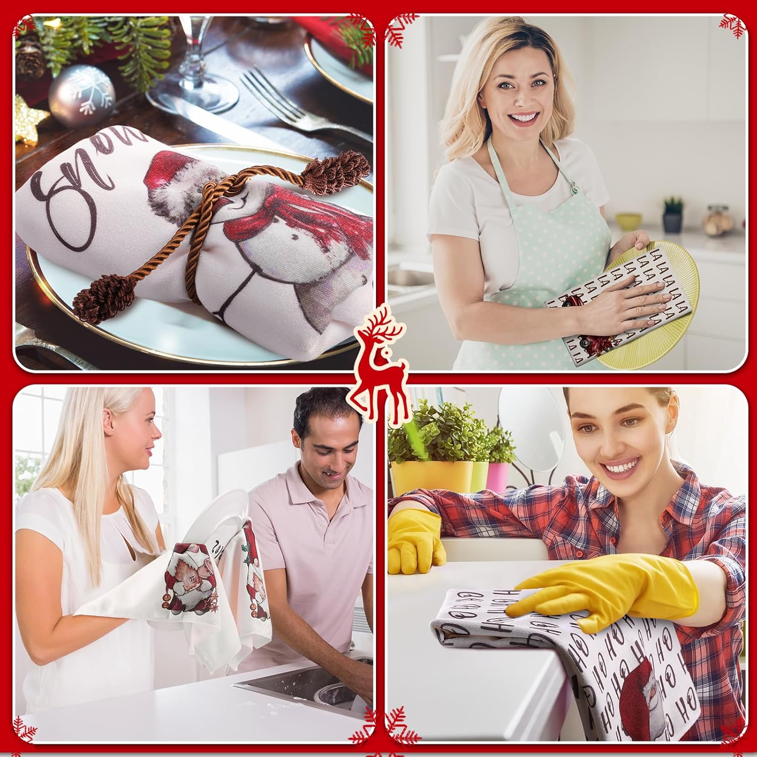 Norme 4 paños de cocina de Navidad, paños de cocina de Navidad, paños de cocina decorativos de invierno, muñeco de nieve, camión, Papá Noel, toallas