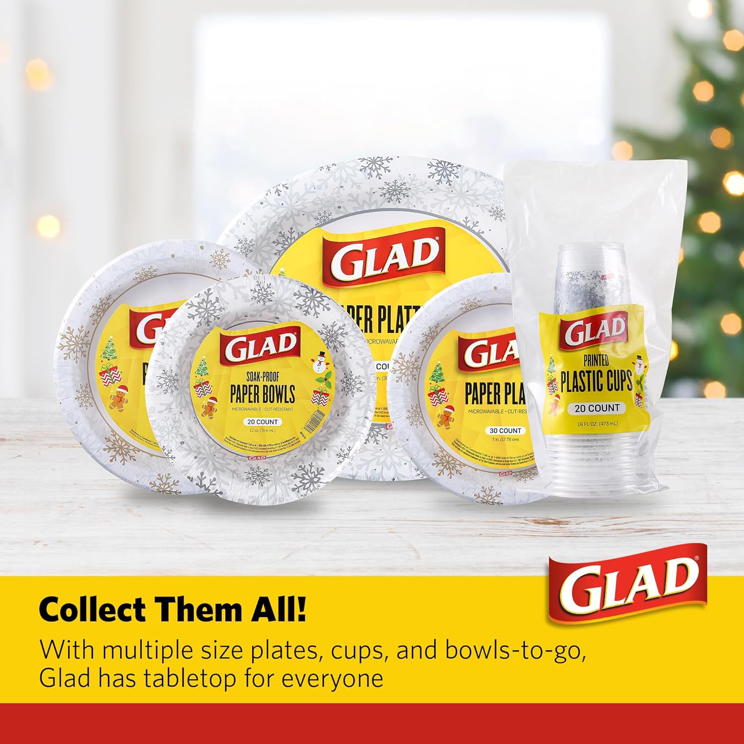 Glad Platos desechables Holiday Gold & Silver Snowflake  Resistentes, aptos para microondas para uso diario  10 pulgadas, 20 unidades