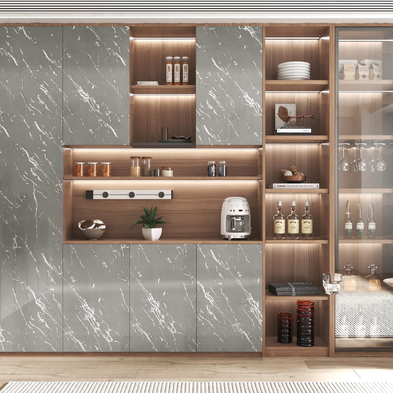 Papel de contacto de mármol de 15.8 x 393.7 pulgadas, papel tapiz de mármol gris, impermeable, autoadhesivo, papel de vinilo Revomable para cocina,