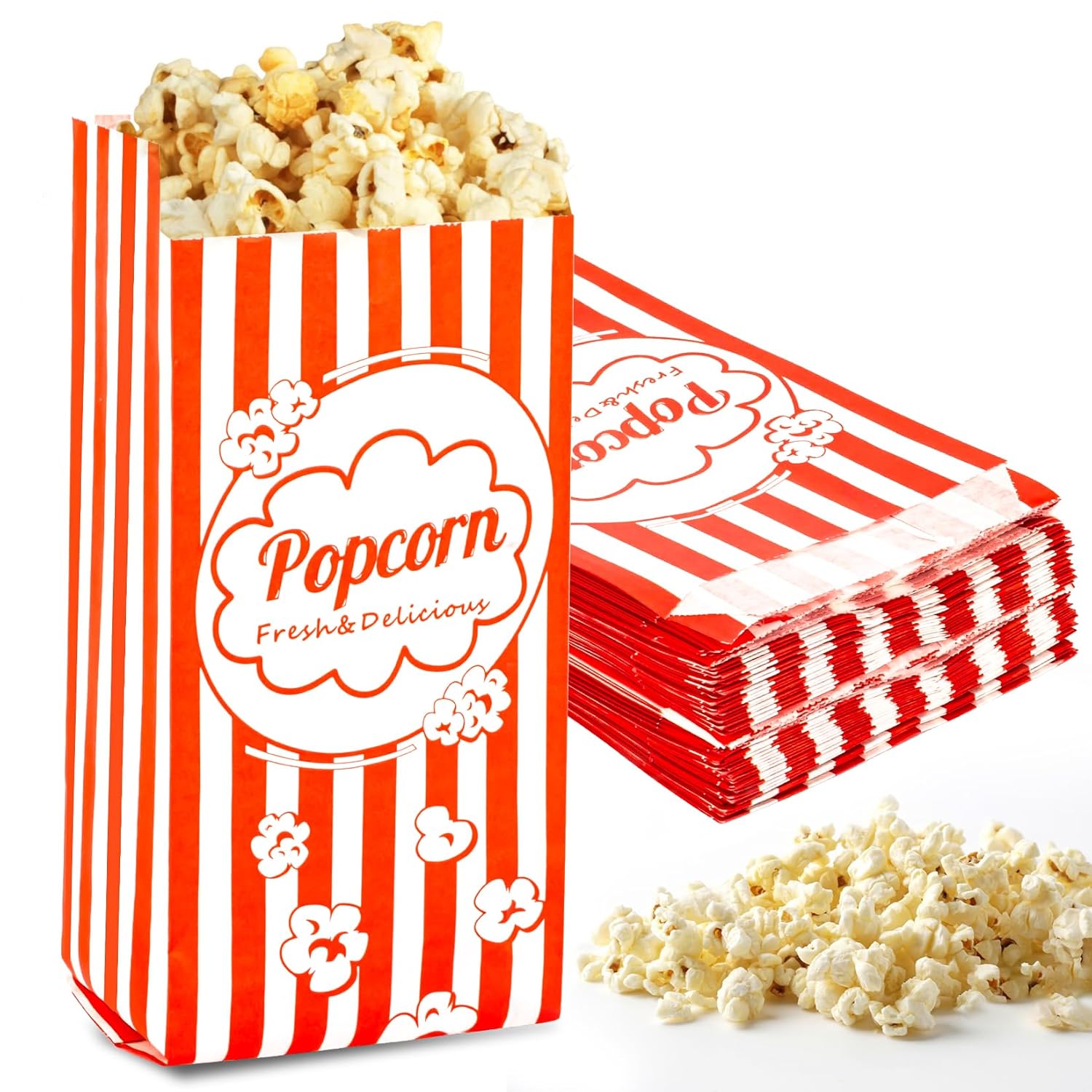 100 bolsas de palomitas de maíz, porciones individuales, bolsas de papel desechables de MAQIHAN para fiestas, carnaval, Halloween, paquetes de