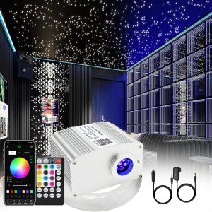 Kit de luces de fibra óptica, luces de cielo de techo de estrella de 10 W, RGBW parpadeantes y efecto de música para el hogar y el automóvil, luz de Kit de luces de fibra óptica, luces de cielo de techo de estrella de 10 W, RGBW parpadeantes y efecto de música para el hogar y el automóvil, luz de
