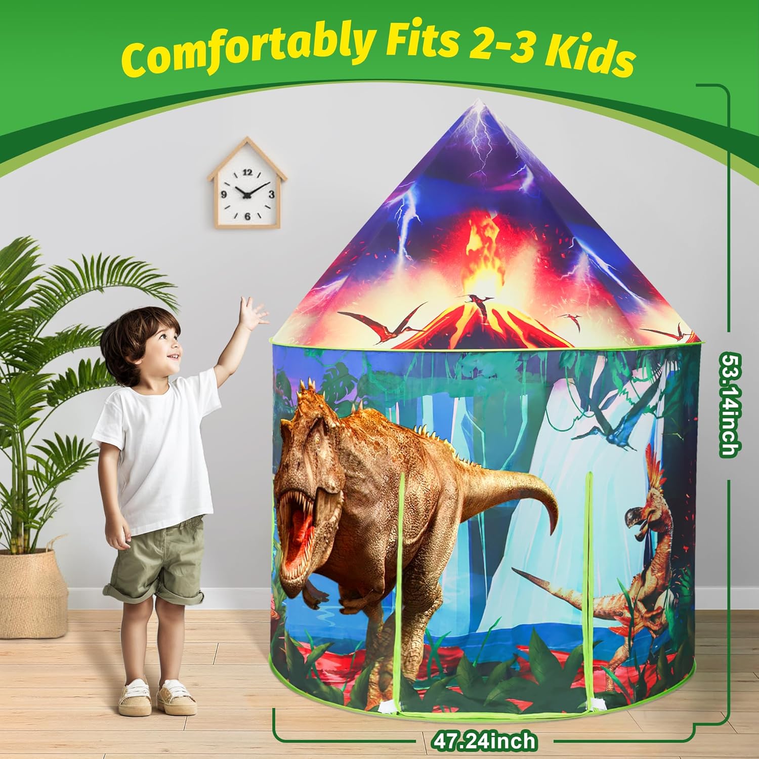 HopeRock Tienda de campaña para niños con botón de rugido, tienda de campaña de dinosaurio para niños y niñas con juguetes de dinosaurio para niños