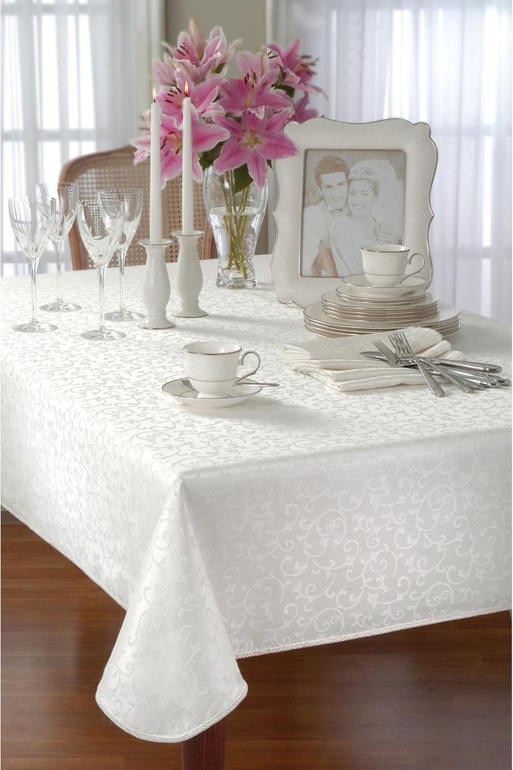 Lenox Opal Innocence – Mantel redondo de 90 pulgadas, color marfil