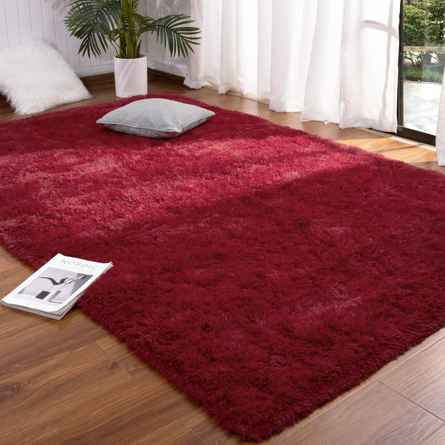 DETUM Alfombra grande para sala de estar, 6 x 9 pies, color rojo vino, alfombras de Navidad para dormitorio, habitación principal, comedor,
