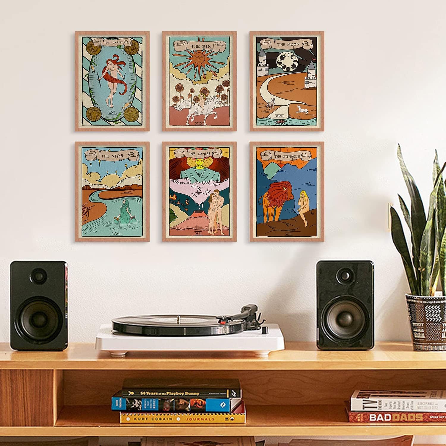 YUMKNOW Decoración bohemia hippie para habitación, juego de 6 tarjetas de tarot sin marco de 8 x 10 pulgadas, bonitas cartas de tarot impresas para