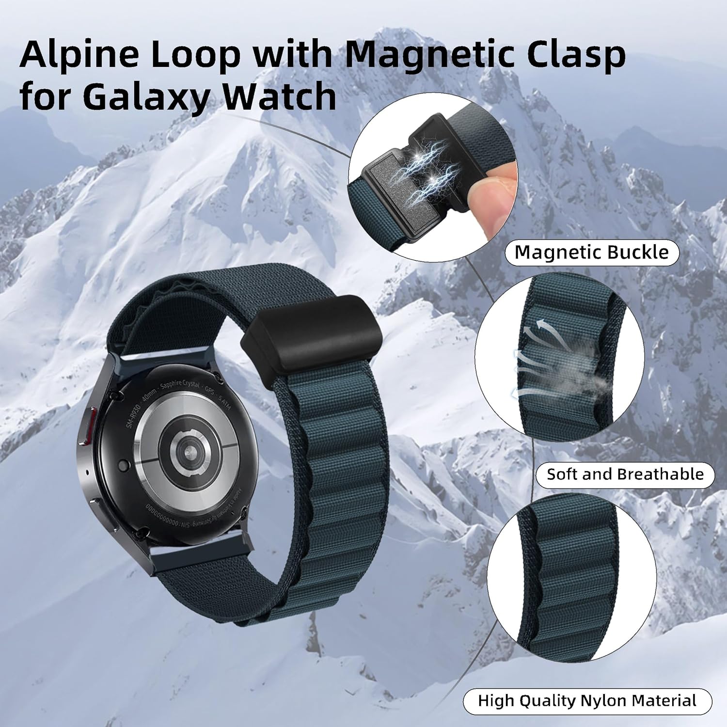 Correa deportiva compatible con Samsung Galaxy Watch 6 Classic de 1.732 pulgadas, 1.654 pulgadas, 1.732 pulgadas, 1.575 pulgadas, correa alpina de