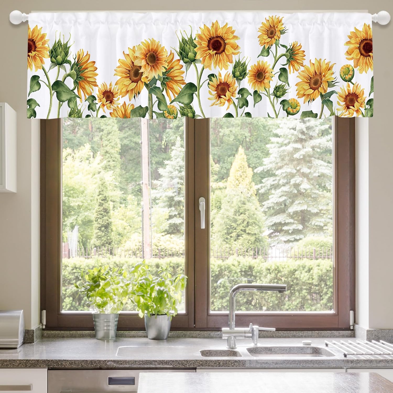Cortina rústica con cenefa de girasol para ventana, estilo bohemio, con bolsillo para barra, cortina de cocina con estampado floral de granja,