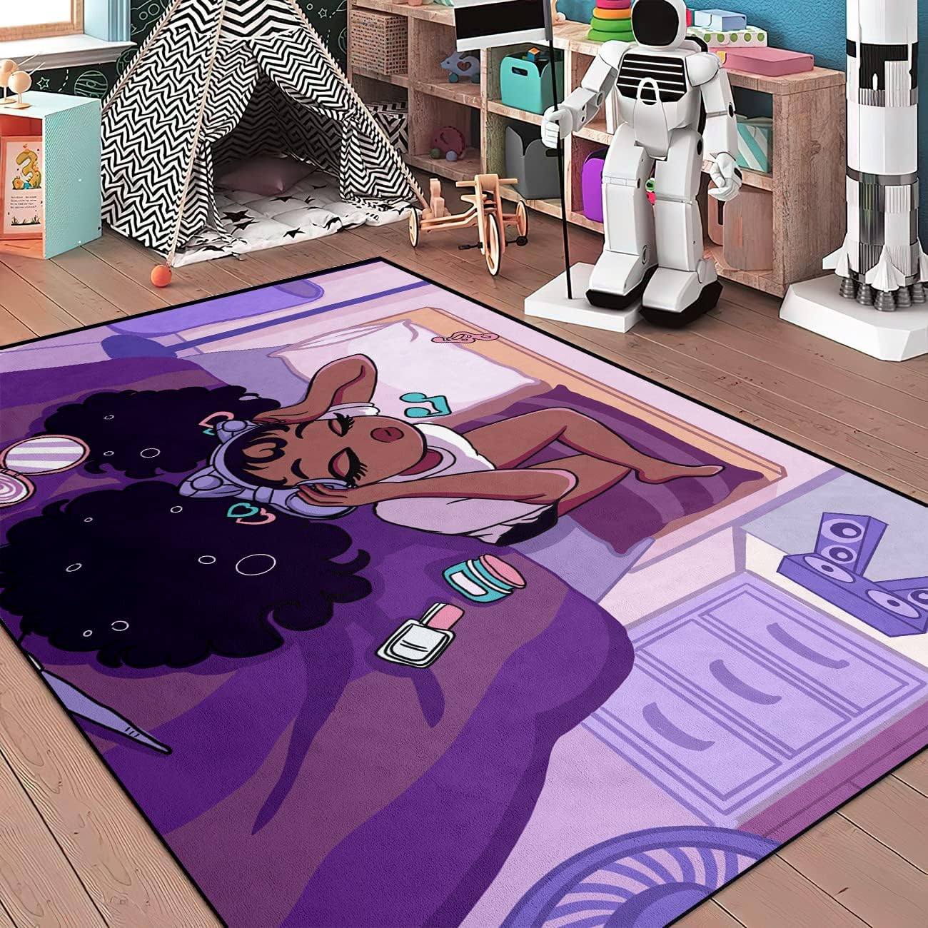 Alfombras negras afroamericanas para sala de estar, alfombras moradas para dormitorio, decoración del hogar, decoración del hogar, arte negro,