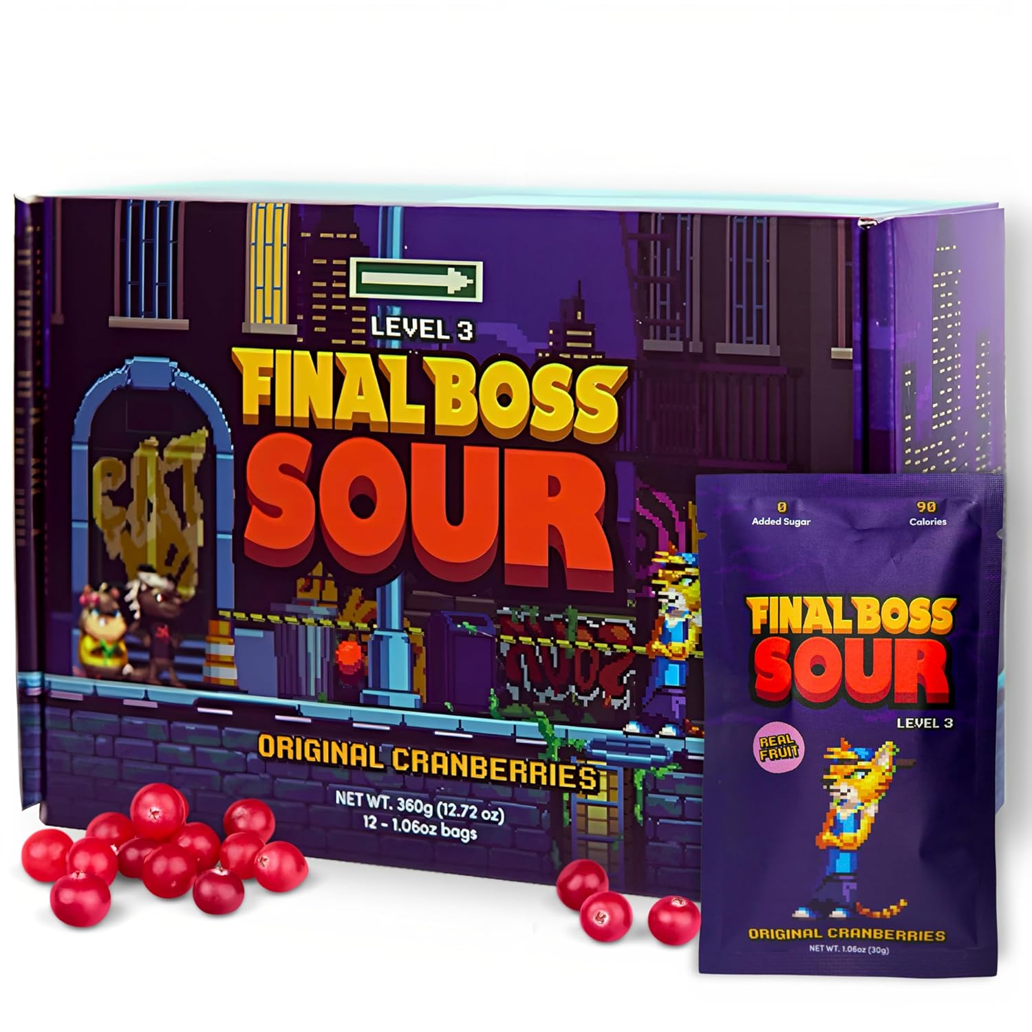 Final Boss Caramelos extremadamente ácidos, gomitas naturales de arándano masticables hechas con frutas secas, libres de colores artificiales,