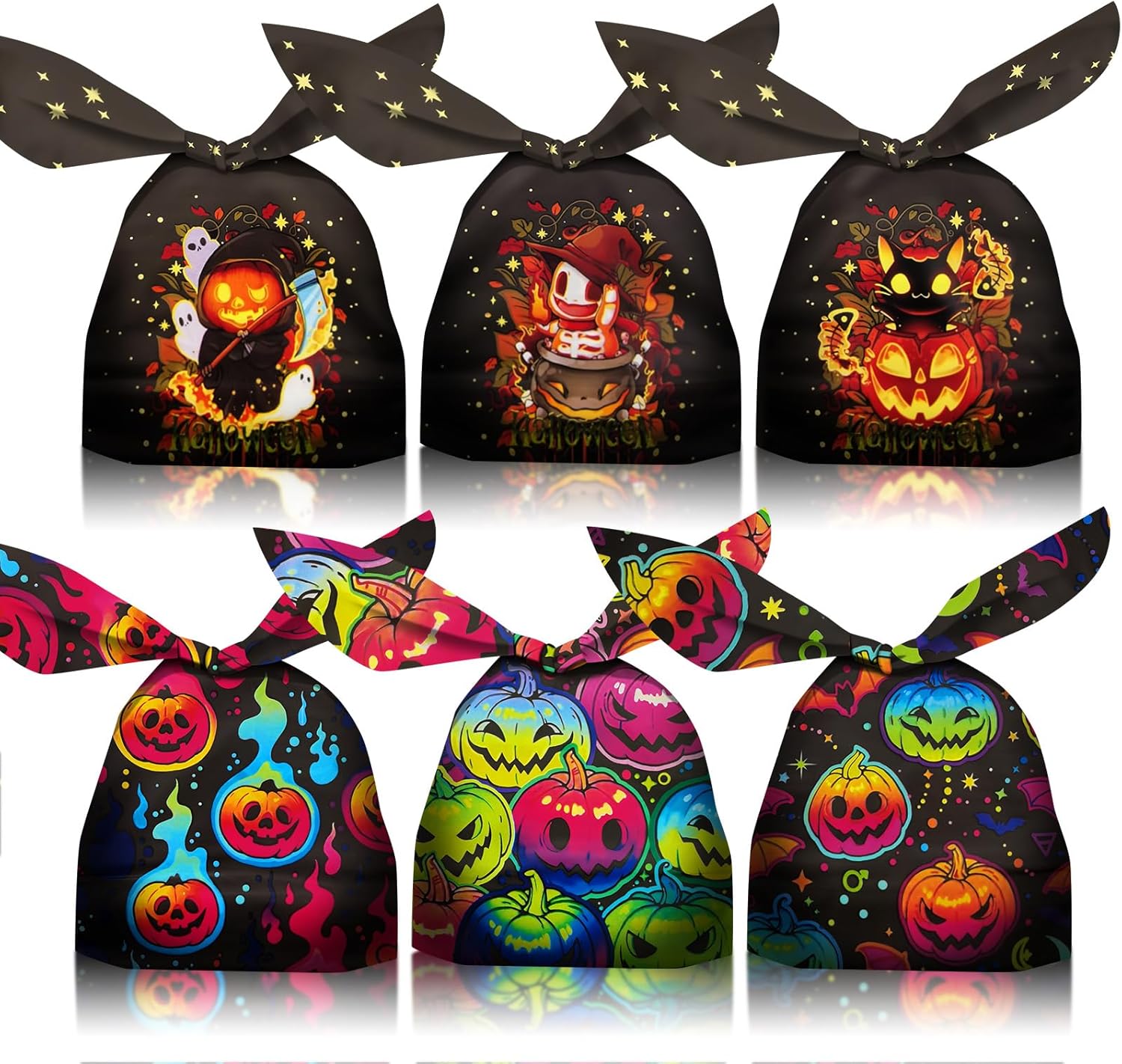 Bolsas de golosinas de Halloween, 100 unidades, pequeñas bolsas de golosinas de Halloween para niños, bolsas de dulces a granel, bolsas de plástico