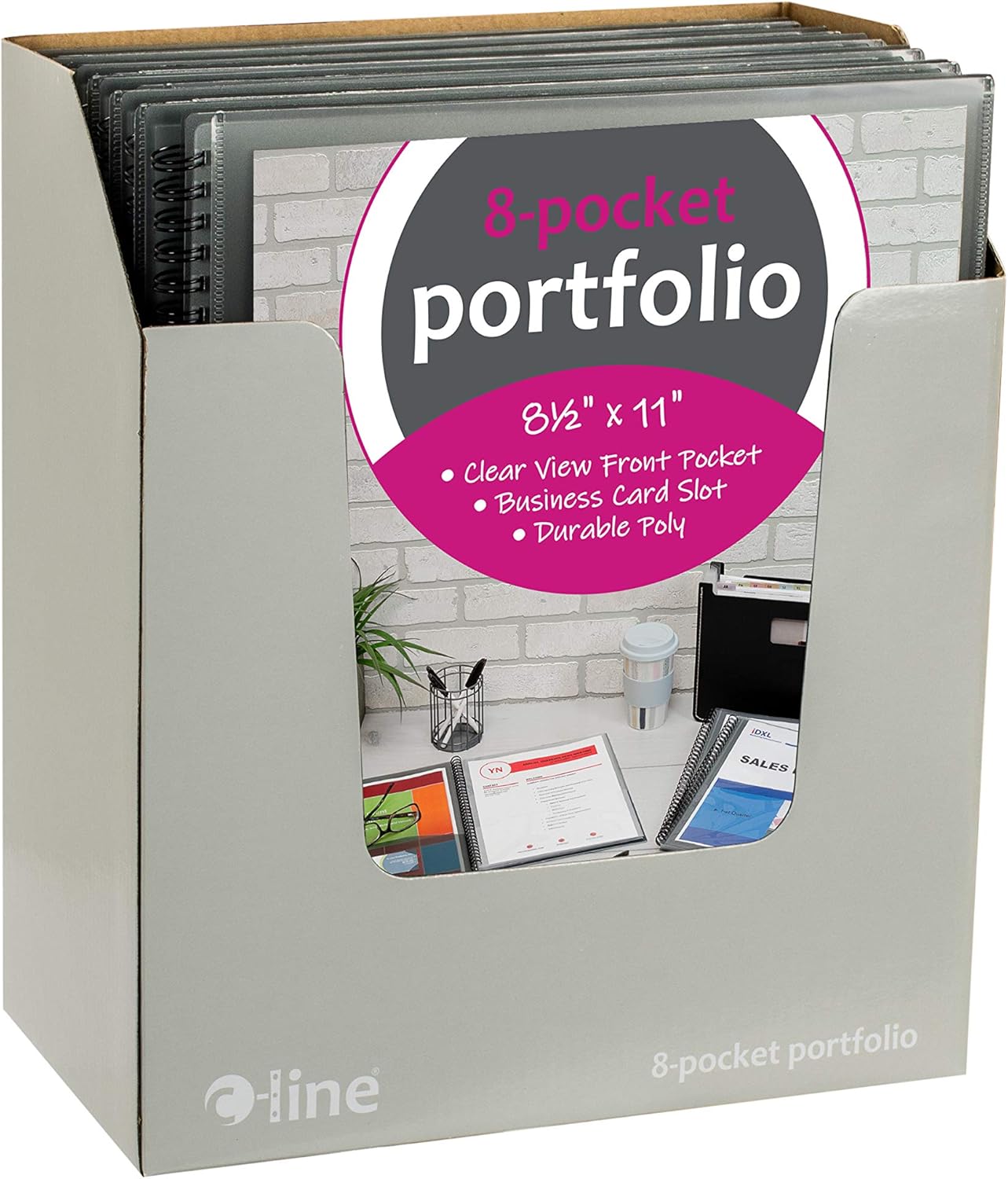 C-Line Portafolio de poliéster encuadernado en espiral de 8 bolsillos, tamaño carta, 1 portafolio, gris humo (33081)
