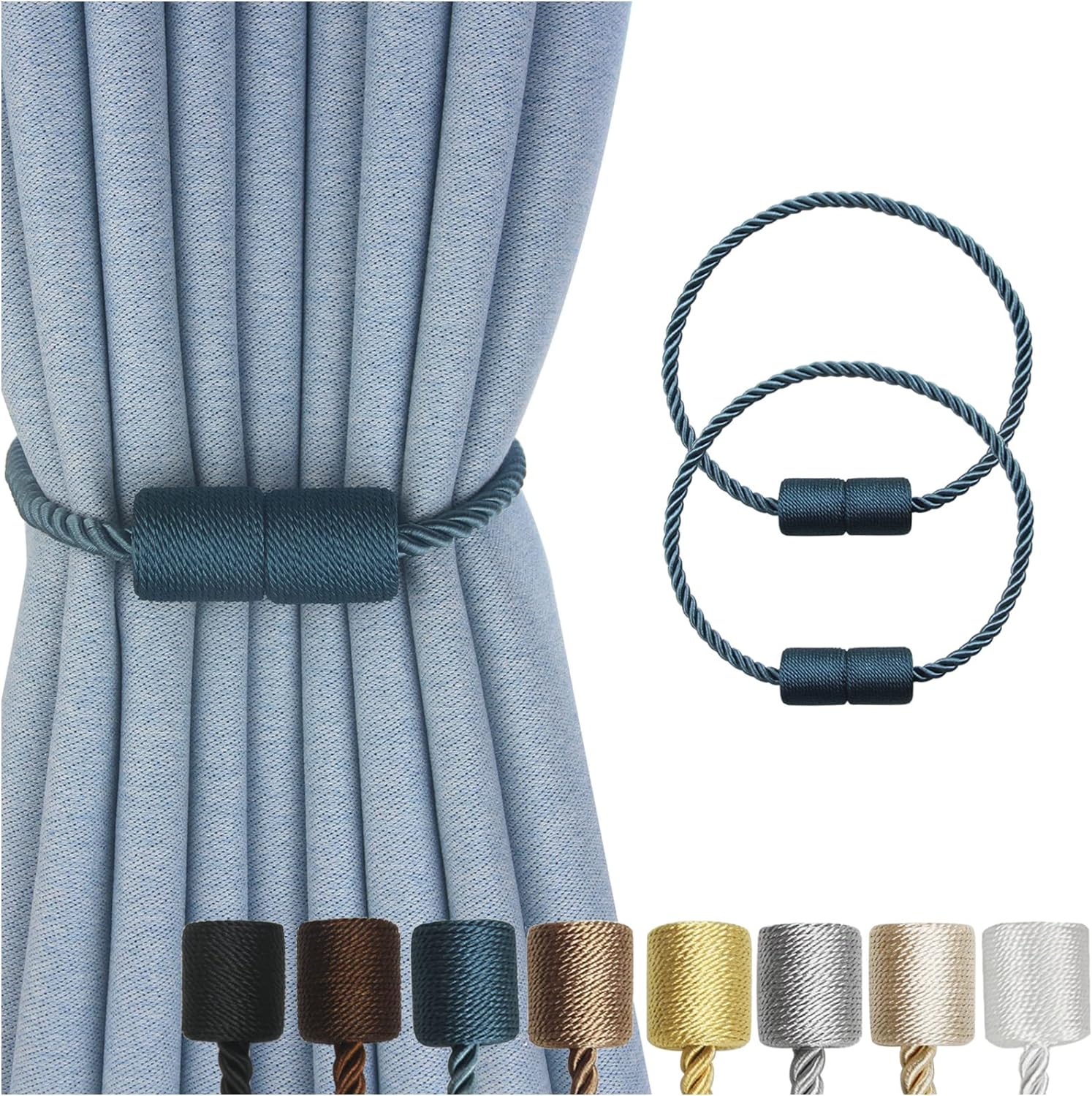 Hangtty Alzapaños magnéticos para cortinas, paquete de 2 soportes de cortina azules para cortinas modernas, alzapaños decorativos para cortinas