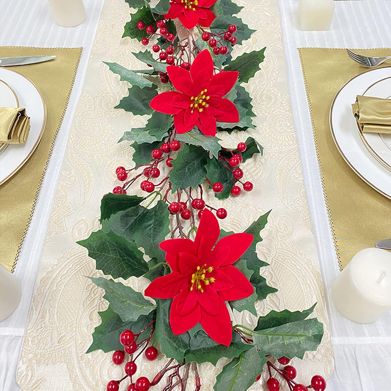 Artifical Flower,Artificial Christmas Vine,Dragon Beard Red Fruit Christmas Flower,Table Centerpieces for Home Kitchen Garden Party Decor (#1)