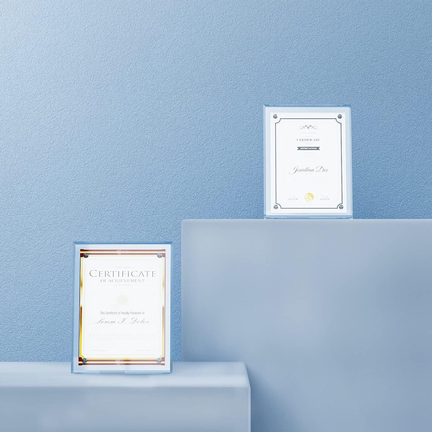 Marco de fotos acrílico, paquete de 2 marcos magnéticos transparentes de doble cara de 5 x 7 pulgadas, marcos de fotos de escritorio sin marco con