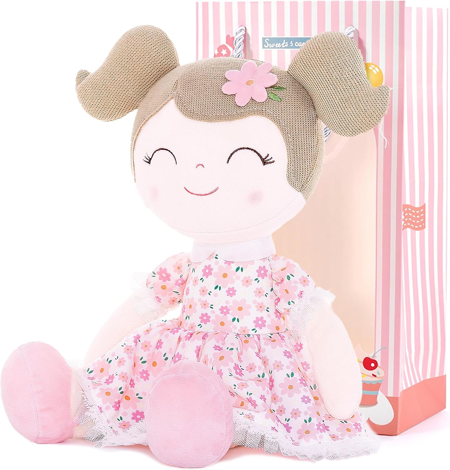 Gloveleya Baby Girl Gift First Baby Doll Plush Doll Print Sunflowers 15.5″ con caja de regalo