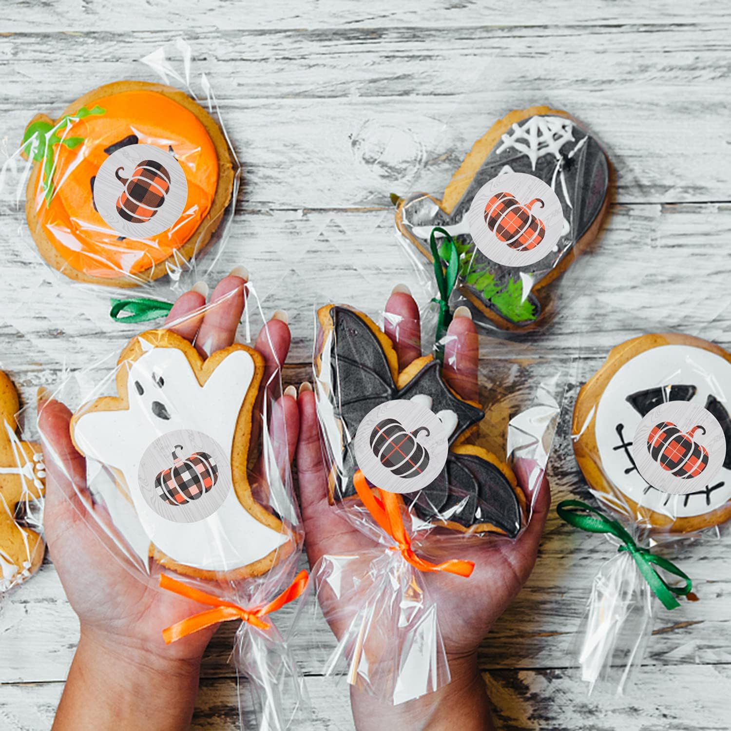800 calcomanías de calabaza de Acción de Gracias, rollo de 8 estilos a cuadros con patrones de calabaza, calcomanías de calabaza para Halloween,