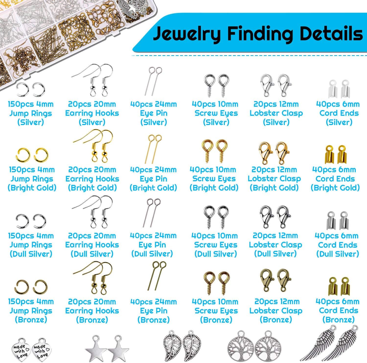 shynek Suministros para hacer joyas, kit de joyería de 1597 piezas con alicates de joyería, herramientas, alambre de joyería y accesorios de joyería