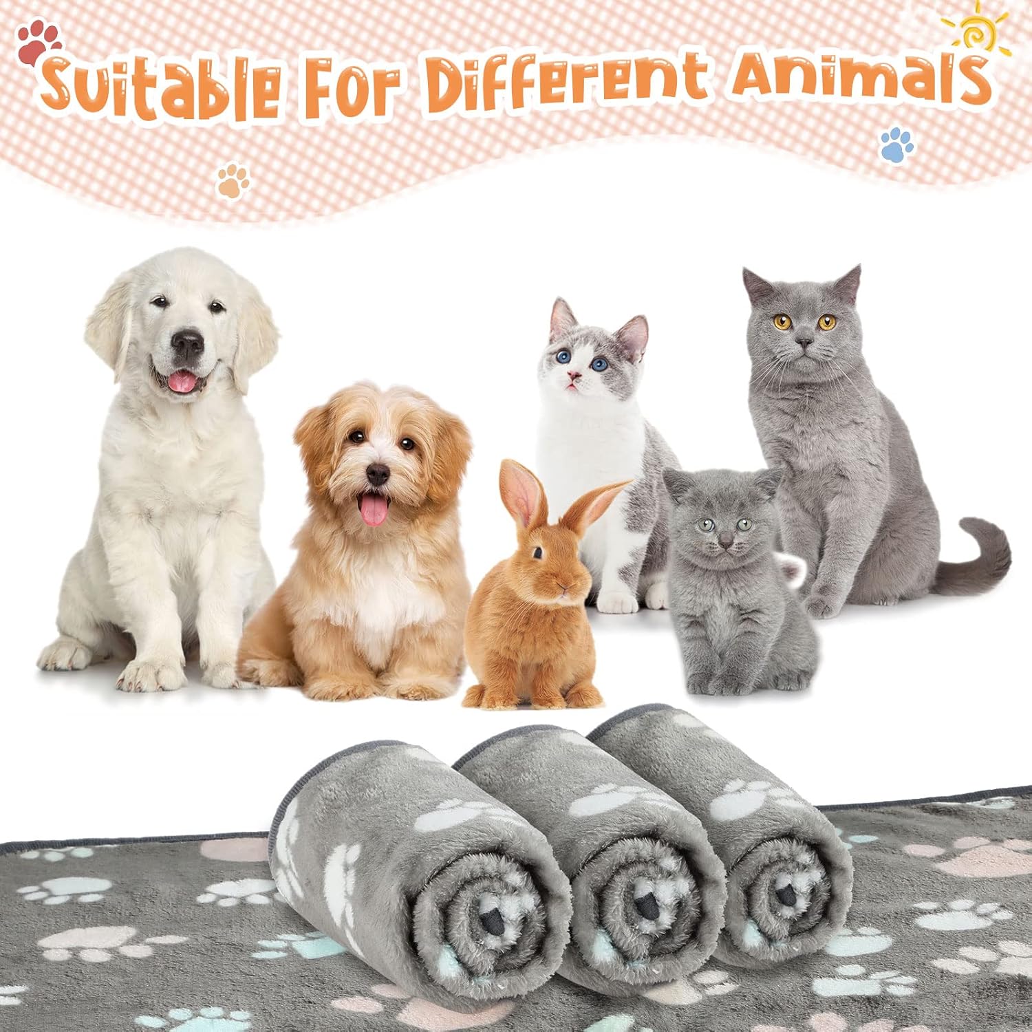 4 mantas para mascotas y cachorros, manta de forro polar con estampado de patas, para mascotas pequeñas y medianas, perros y gatos, manta cálida y