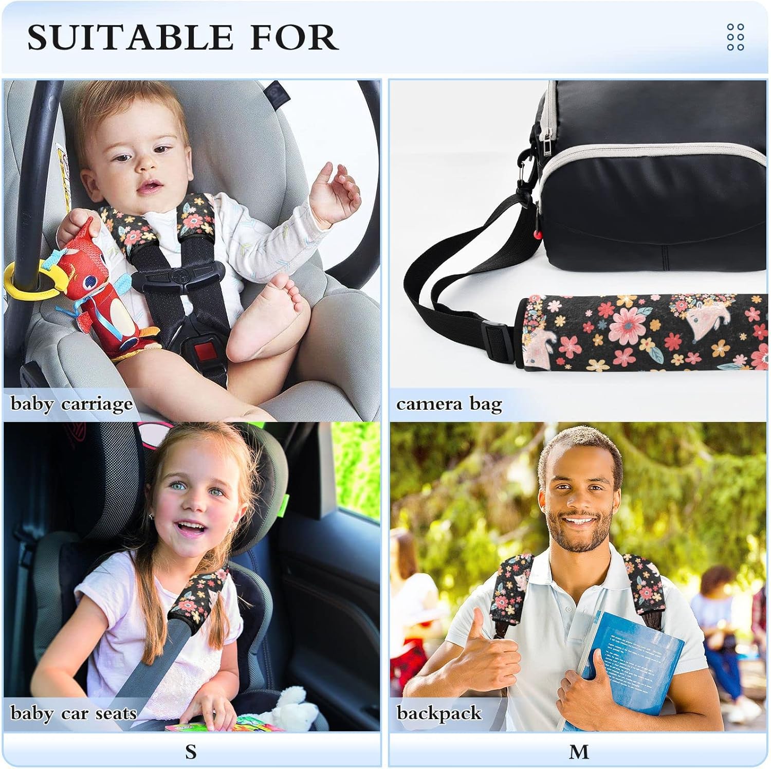 Fundas de cinturón de seguridad de erizos florales para cinturón de seguridad de automóvil, fundas universales suaves para cinturón de seguridad