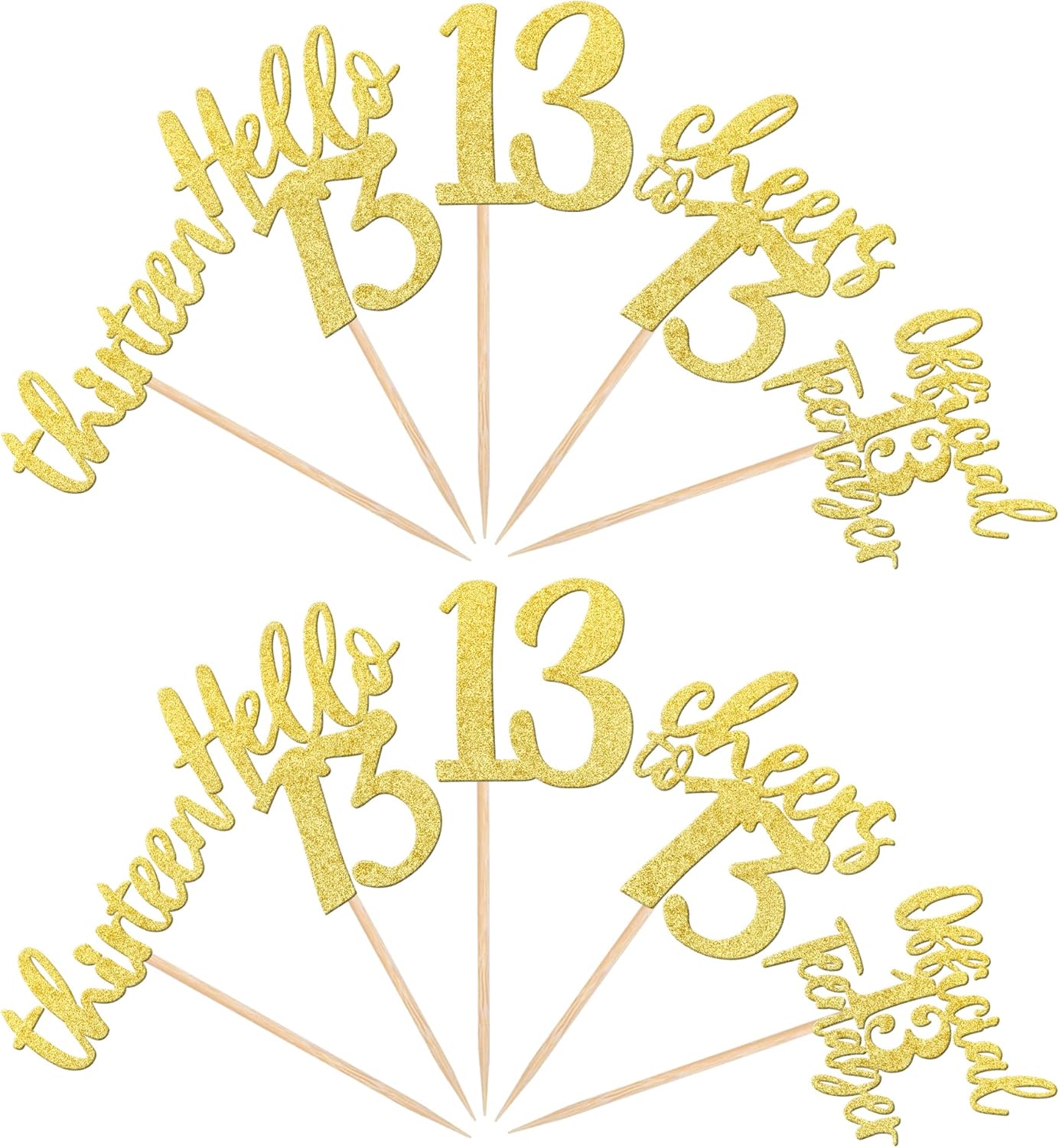 30 piezas de decoración para cupcakes de feliz cumpleaños 13 con purpurina Hello 13 oficiales para adolescentes, decoración de pasteles de trece