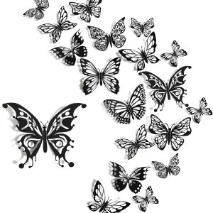 48 decoraciones de mariposa negra, 3 tamaños, 4 estilos, decoración de pared de mariposa 3D, decoraciones de fiesta de mariposa, decoraciones de 48 decoraciones de mariposa negra, 3 tamaños, 4 estilos, decoración de pared de mariposa 3D, decoraciones de fiesta de mariposa, decoraciones de