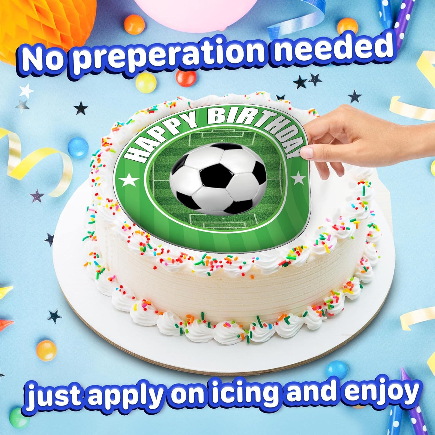 Decoración para pastel de pelota de fútbol de 7.5 pulgadas, decoración redonda comestible para pastel de cumpleaños, pastel de cumpleaños