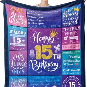 YAYAGo Manta de regalo de quinceañera, regalos de cumpleaños número 15 para niñas de 15 años, manta de regalo de 15.58 ozm, decoración de cumpleaños YAYAGo Manta de regalo de quinceañera, regalos de cumpleaños número 15 para niñas de 15 años, manta de regalo de 15.58 ozm, decoración de cumpleaños