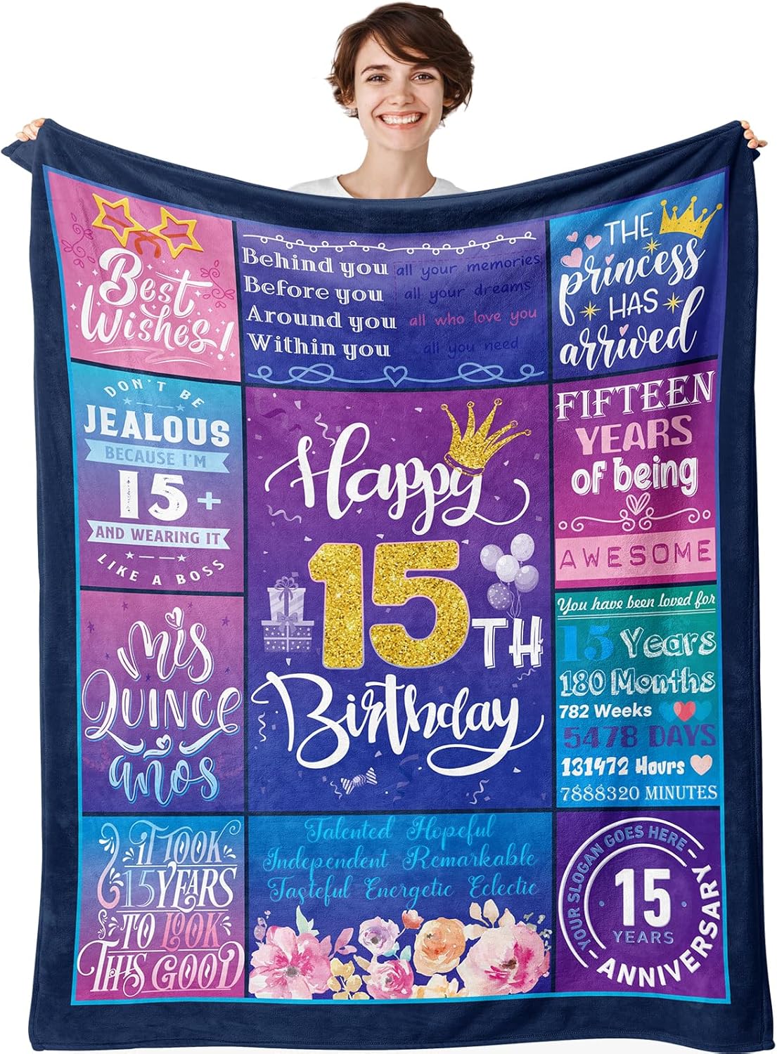 YAYAGo Manta de regalo de quinceañera, regalos de cumpleaños número 15 para niñas de 15 años, manta de regalo de 15.58 ozm, decoración de cumpleaños