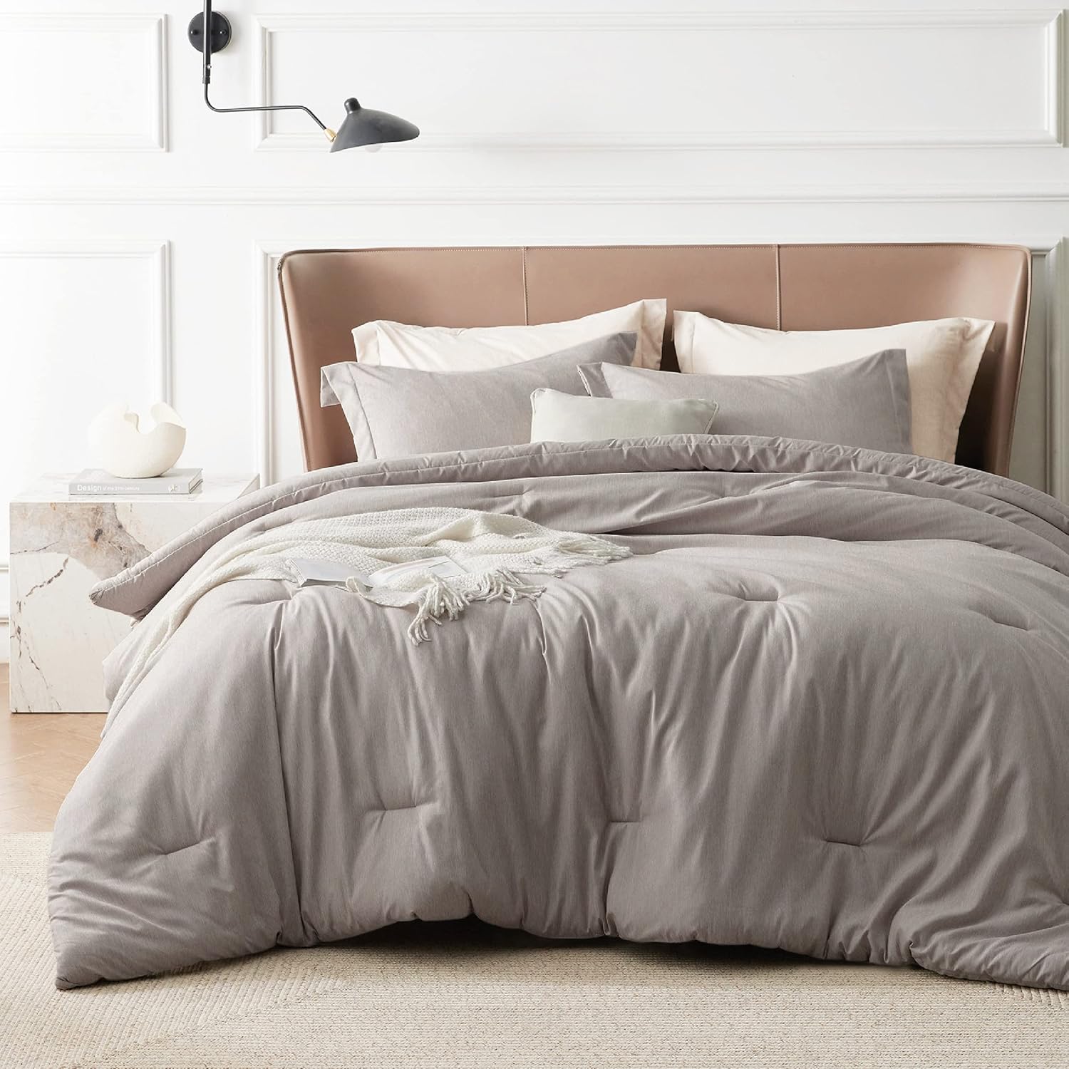 Bedsure Juego de edredón tamaño matrimonial, edredón de lino tamaño matrimonial, ropa de cama suave para todas las estaciones, juego de ropa de cama