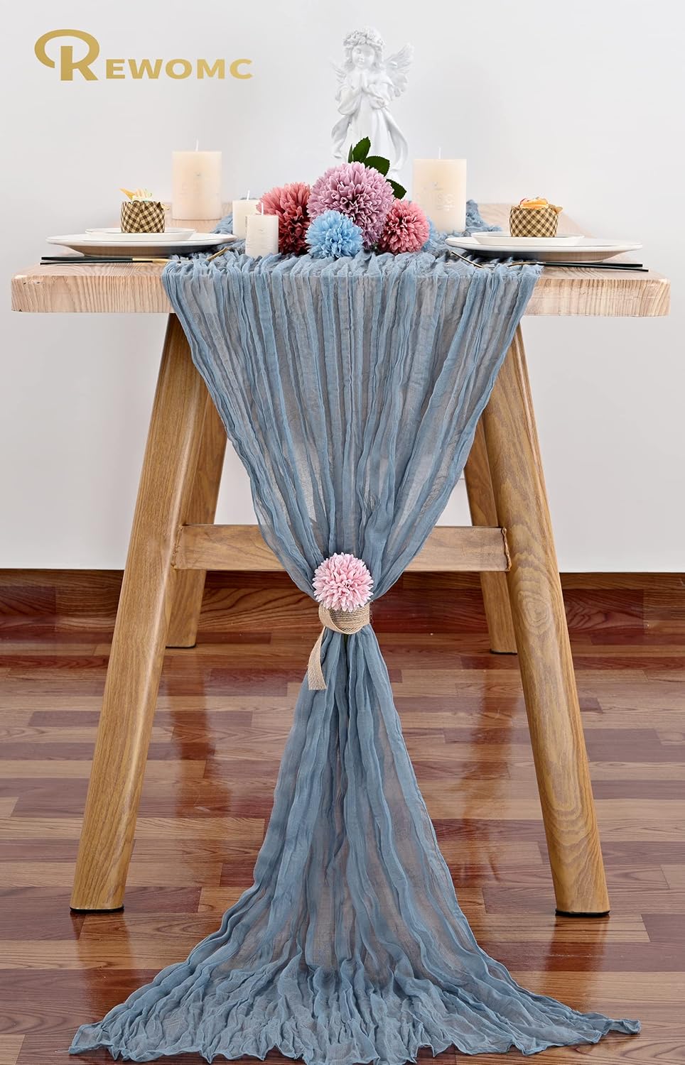 6 piezas de camino de mesa de gasa azul polvoriento de 10 pies, camino de mesa de gasa para boda, recepción, despedida de soltera, fiesta de