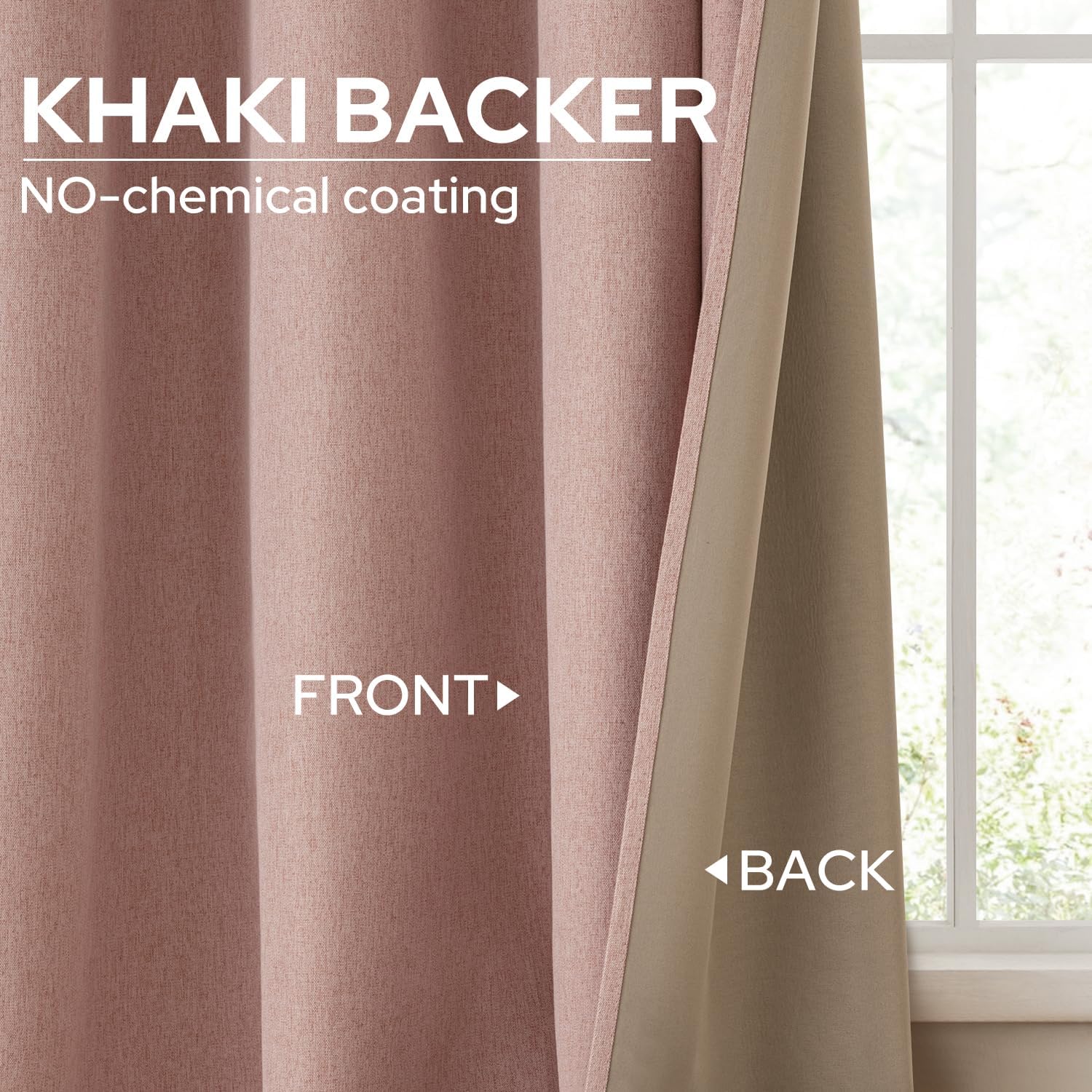 HOMEIDEAS Cortinas 100% opacas de 42 x 63 pulgadas de largo, 2 paneles de cortinas de lino sintético, cortinas de oscurecimiento de habitación,