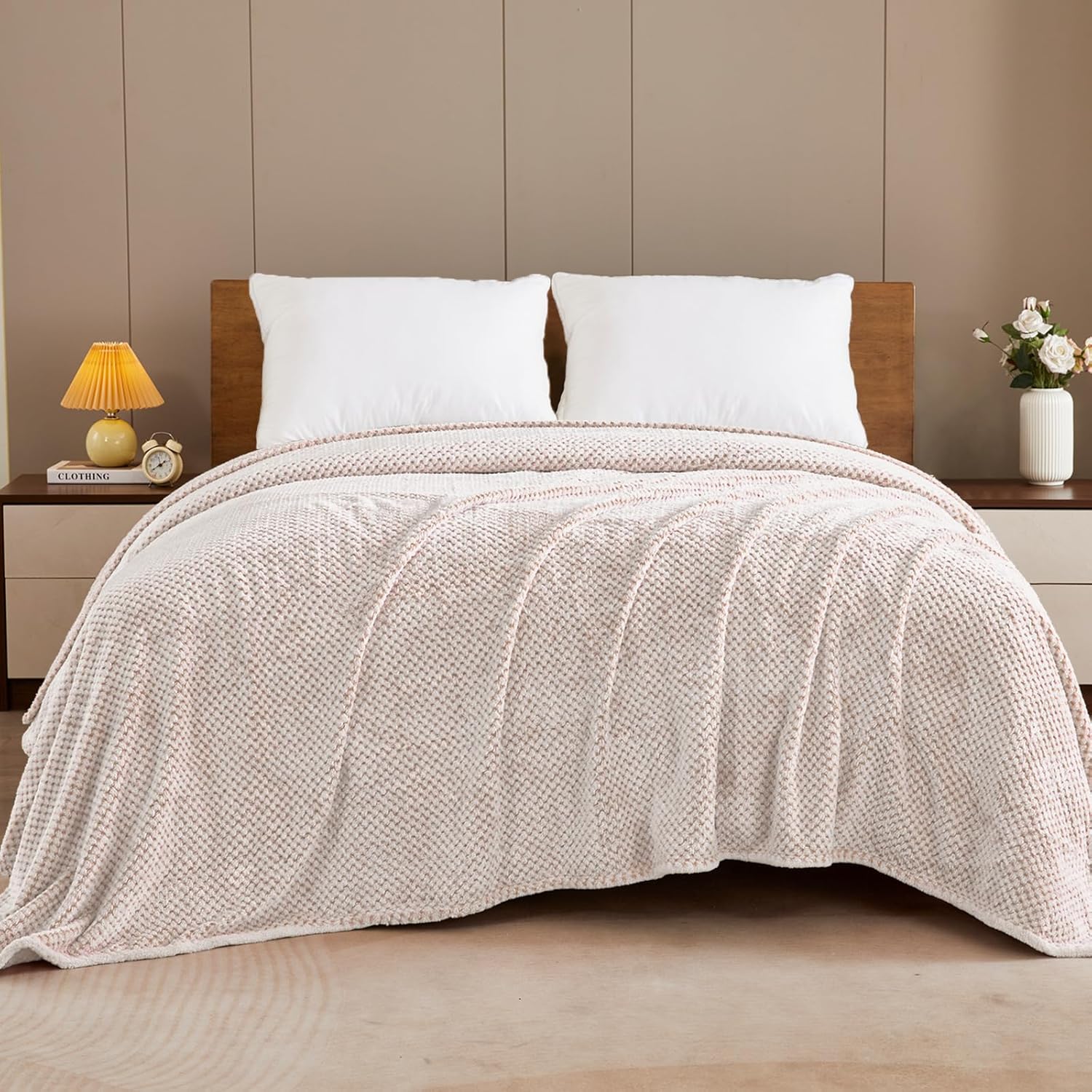 Exclusivo Mezcla Manta de vellón mixto con textura de gofre, súper suave y cálida de 50 x 70 pulgadas para sofá, acogedora, mullida y ligera
