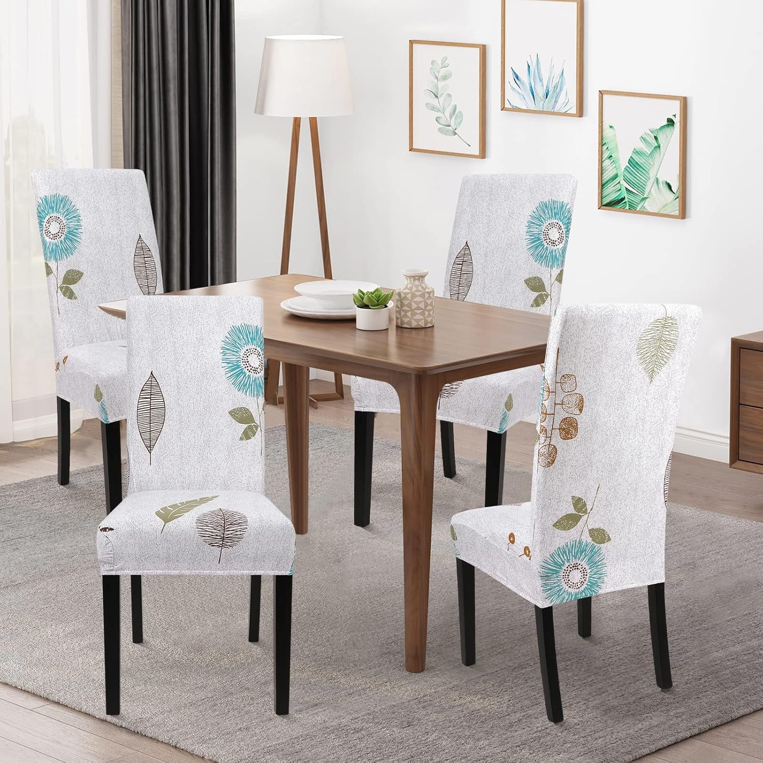 SearchI Juego de 6 fundas estampadas para sillas de comedor, fundas elásticas para sillas de cocina, lavables, fundas protectoras extraíbles para