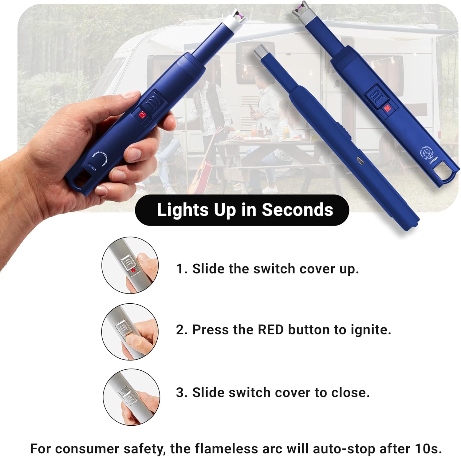 The USB Lighter Company Encendedor eléctrico de velas, recargable, sin llama y resistente al viento, para velas, parrilla, chimenea y estufa,