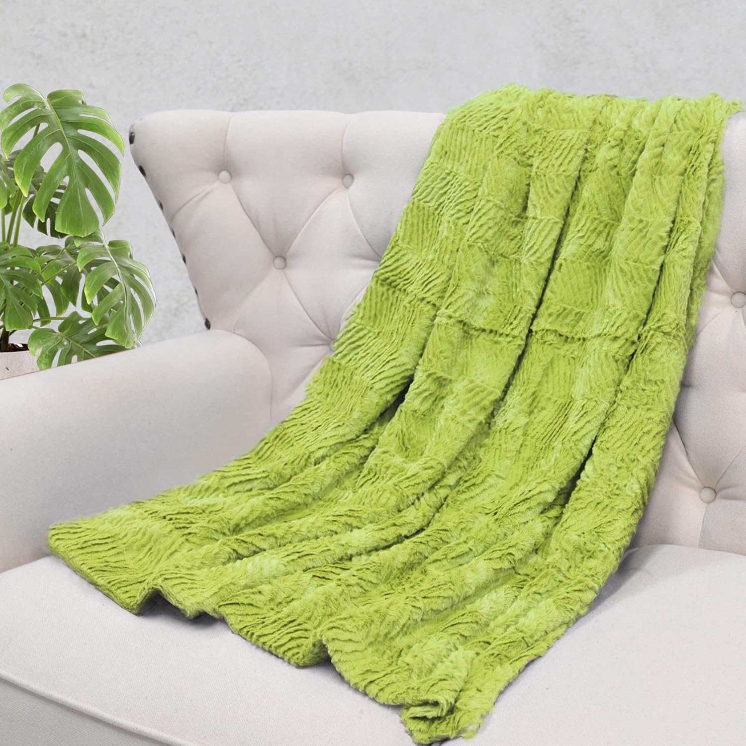 Manta de felpa suave y mullida con textura de espiga de pelo sintético, elegante, ligera, esponjosa, acogedora y cálida para sofá, silla, funda de