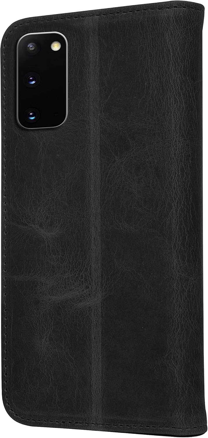 Porter Riley – Funda de cuero para Samsung Galaxy S20. Funda de piel auténtica con soporte, carteracubierta (negro puro)