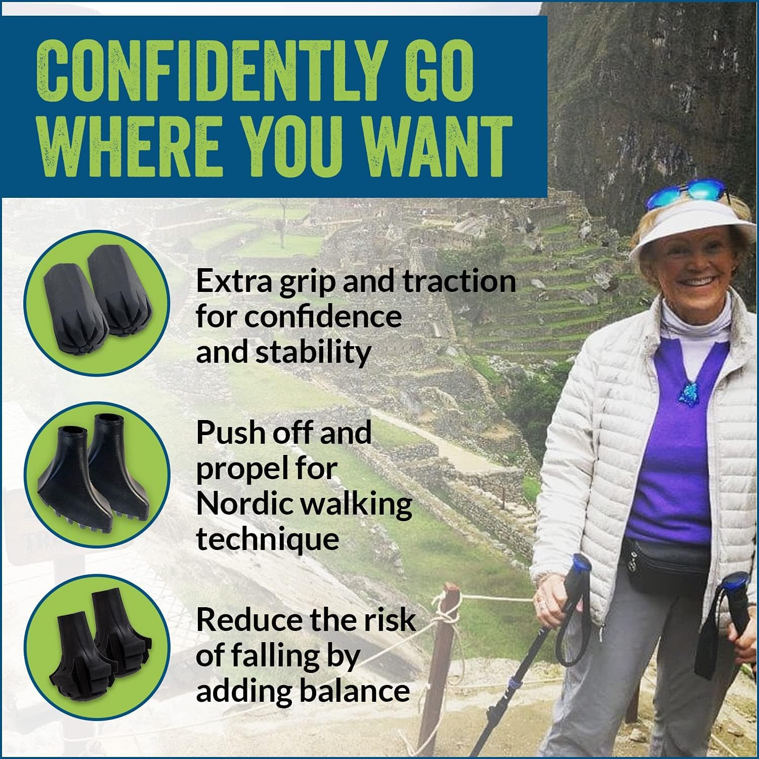 Paquete de puntas de repuesto de goma extra duraderas (pies de repuesto, patas, virolasgorras) para bastones de trekking  Se adapta a todos los