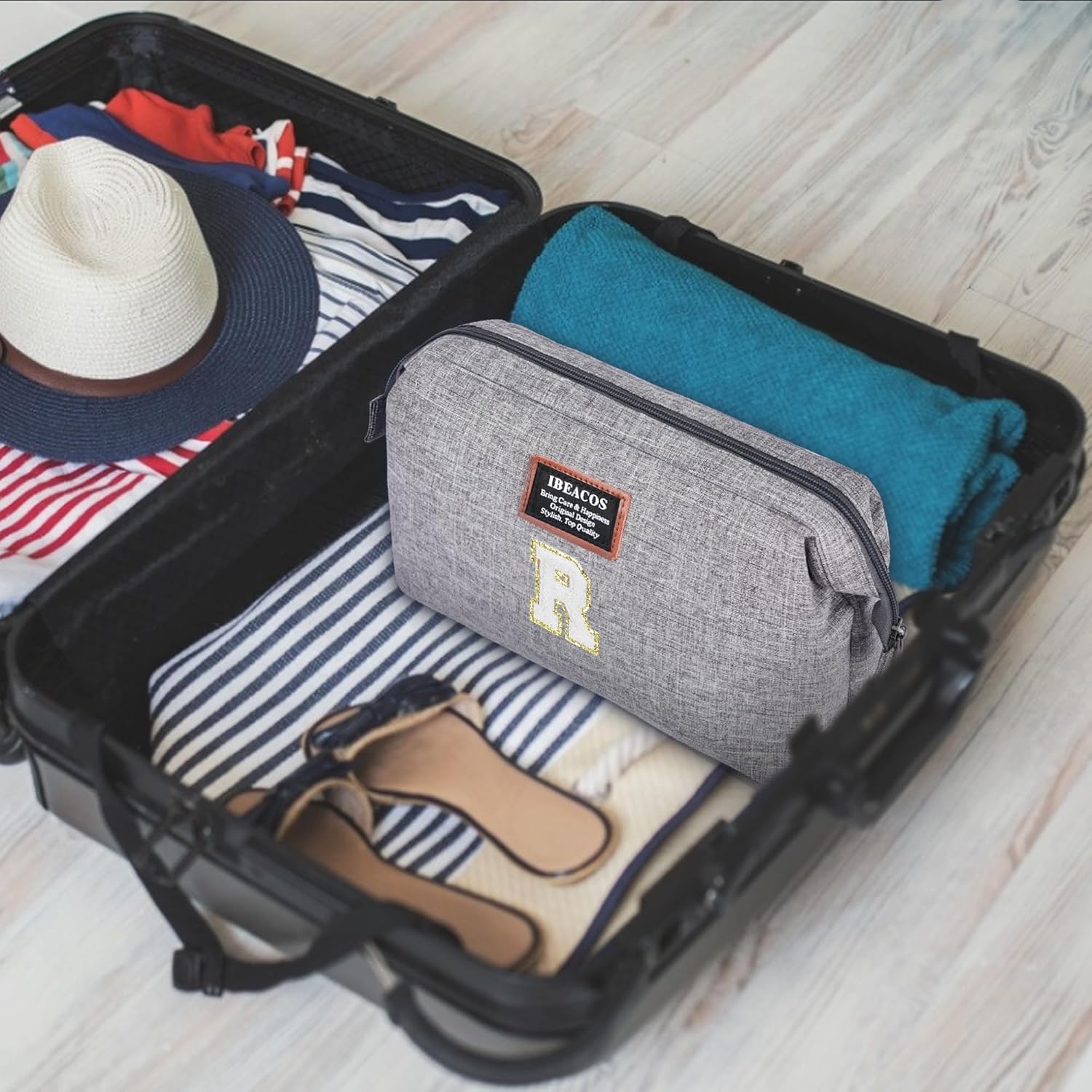 ibeacos Bolsa de maquillaje de viaje, M, Letra