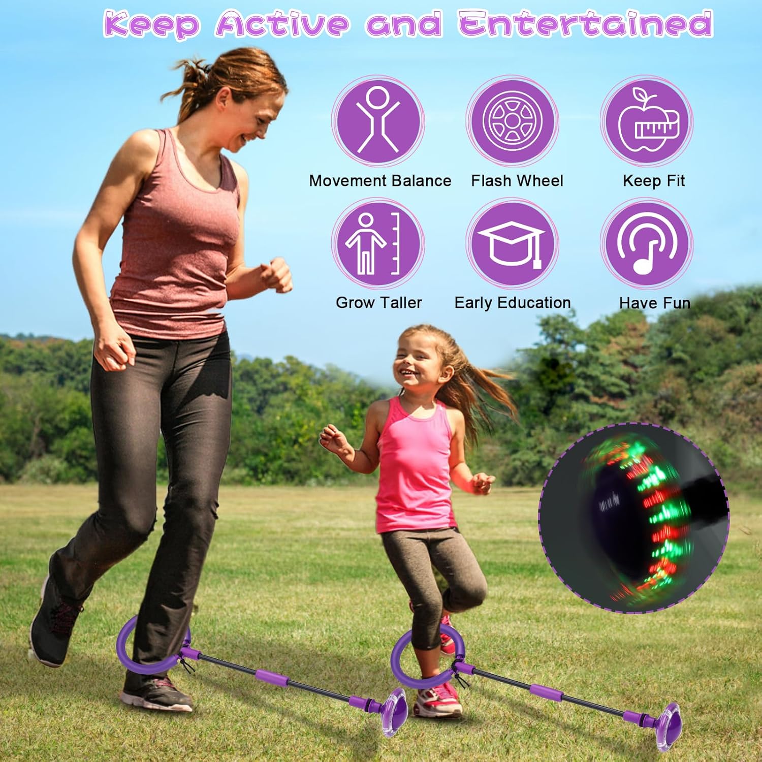 VCVOIP Pelota de salto de tobillo para niños, rueda flash colorida plegable para niños y niñas, juguetes para interiores y exteriores, juguetes para