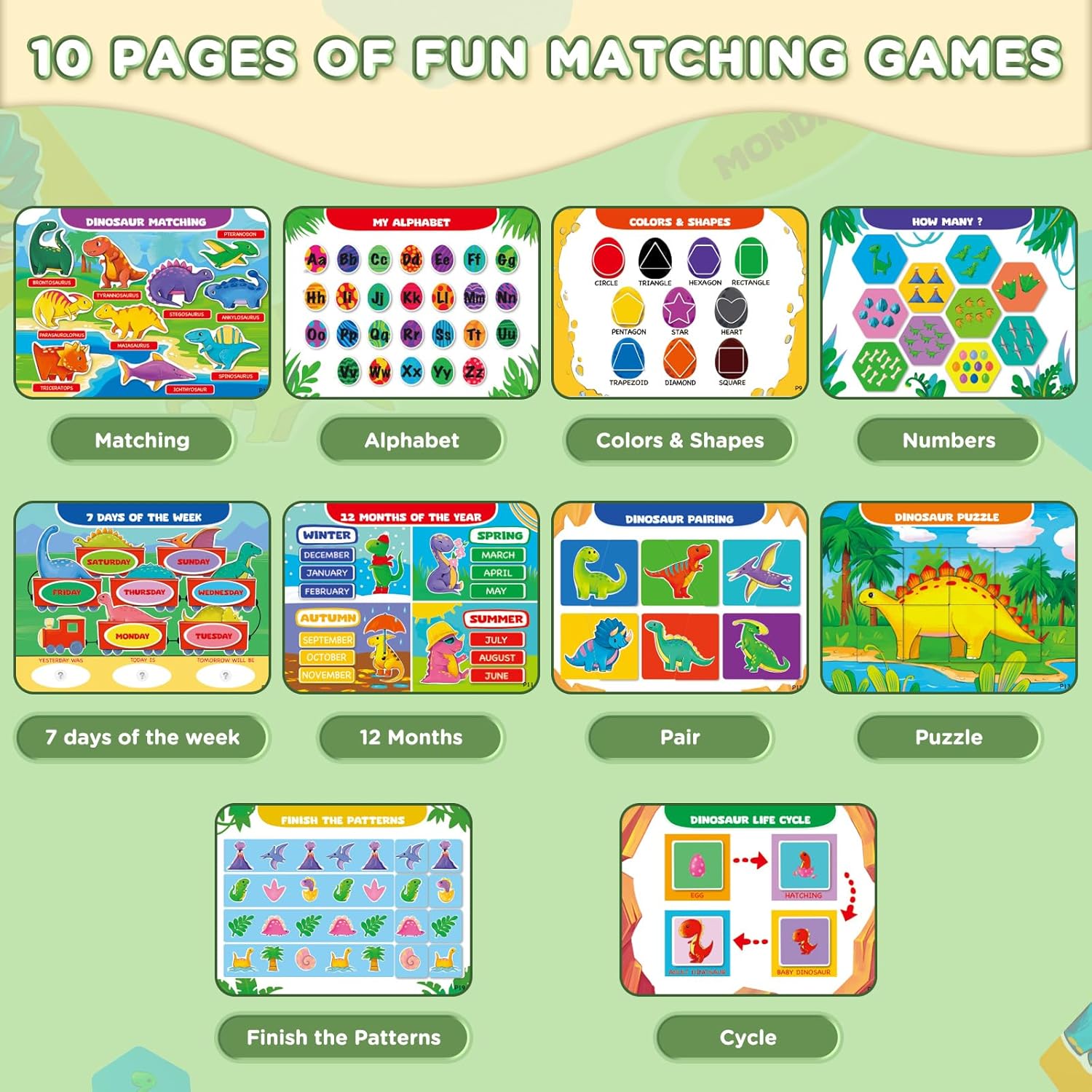Libro de actividades Montessori de dinosaurio, juguetes sensoriales para niños con autismo, actividades de aprendizaje preescolar impermeables para