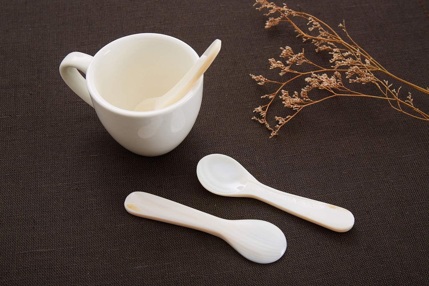DUEBEL Juego de 10 cucharas de caviar blanco madre perla 2.75 caviar, huevo, porción de café (blanco, 2.8×0.8 in)