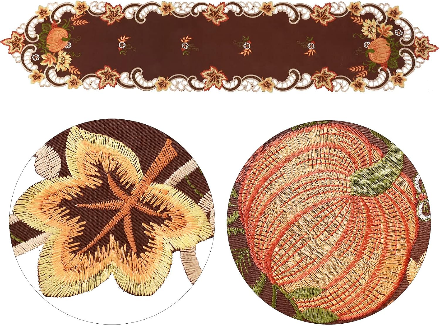 Simhomsen Caminos de mesa bordados marrones de cosecha de Acción de Gracias para decoraciones de otoño u otoño (14 x 69 pulgadas)
