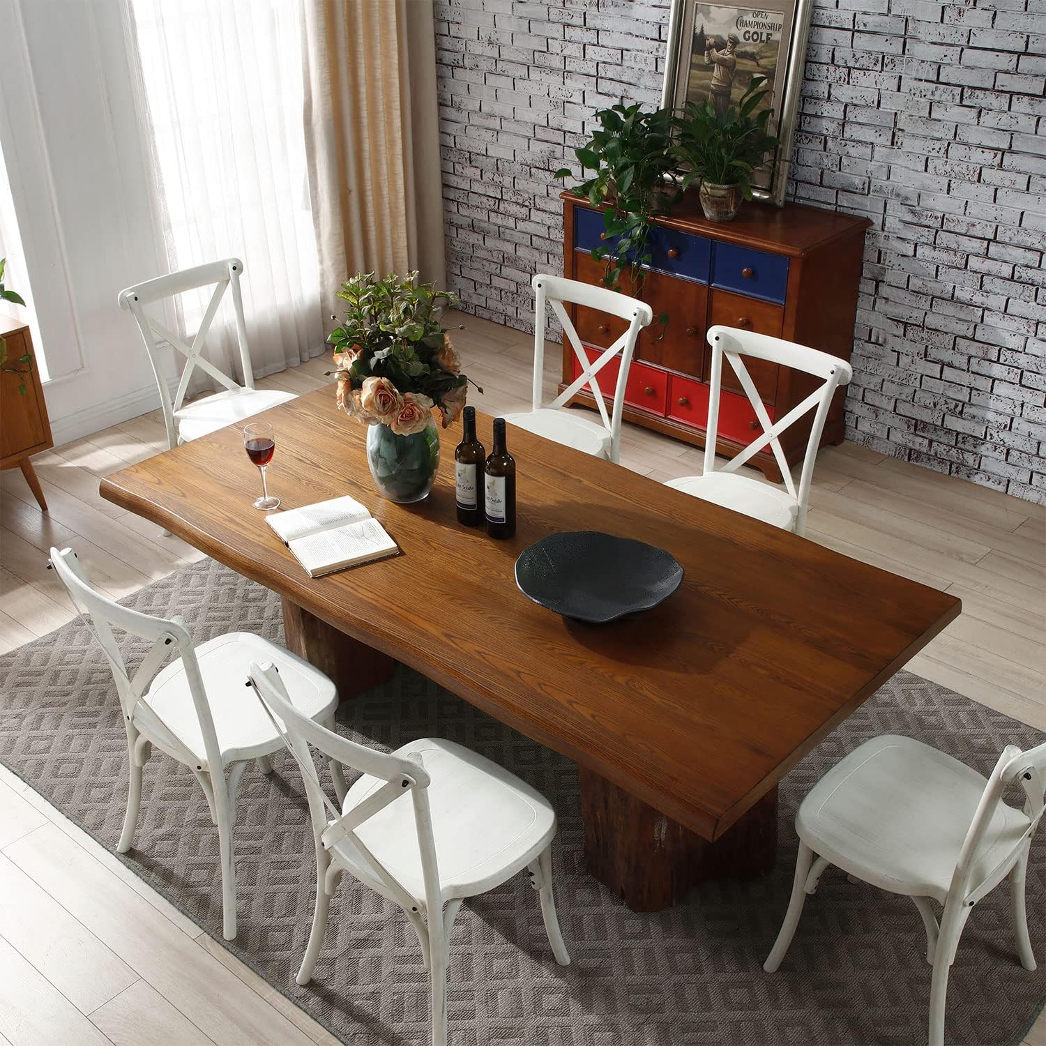 LyuHome Juego de 2 sillas de comedor, muebles para sillas con respaldo, paquete de 2, sillas de madera sintética de granja, respaldo elegante y
