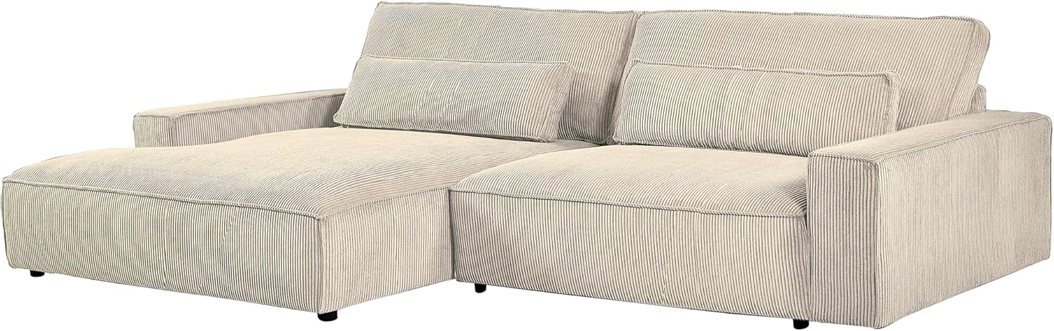 Luxe – Sofá modular de dos piezas de gran tamaño para sala de estar, sofá en forma de L con diván, tapizado con tela de pana, color beige, orientado