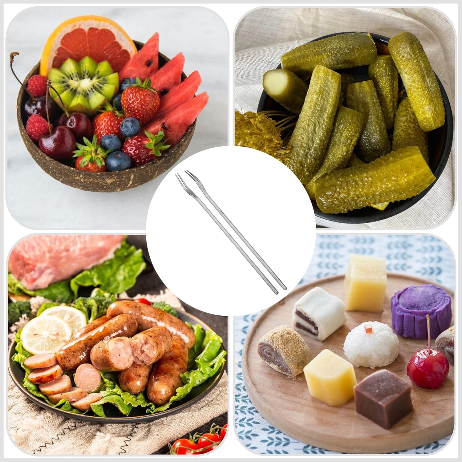 Tenedor de acero inoxidable de 8.66 pulgadas, tenedor de ensalada de mango largo, tenedor de oliva, tenedor de cóctel, tenedor de postre, tenedores