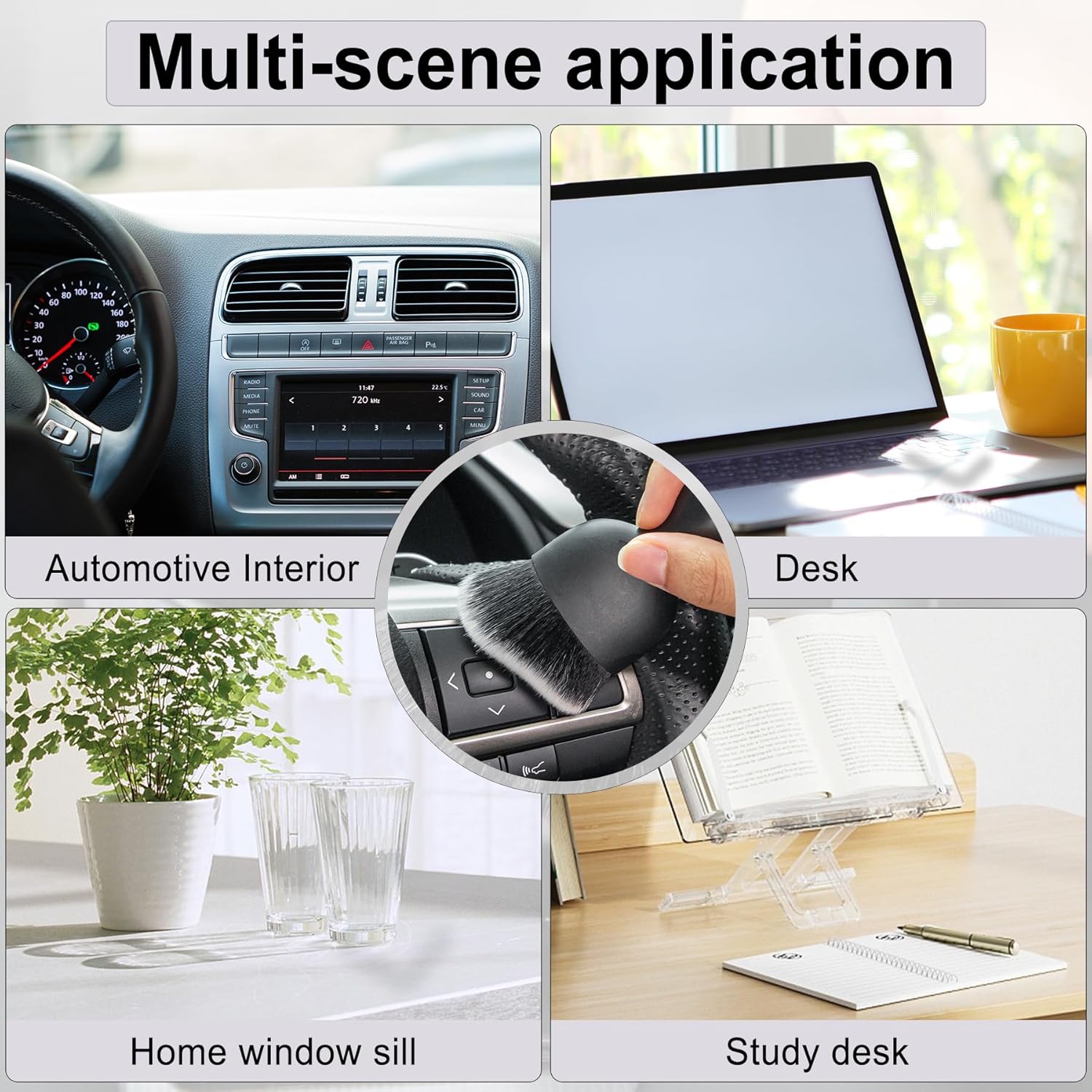 GaRhomxy Cepillos para detalles del automóvil, cepillo suave para barrer el polvo del interior del automóvil, cepillo de cerdas suaves, herramienta