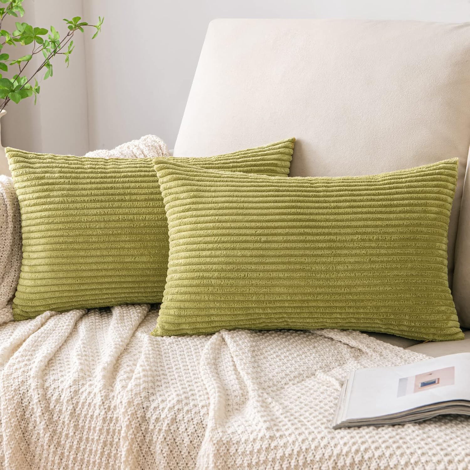 EMEMA Juego de 2 fundas de cojín rectangulares de pana suave a rayas, fundas de almohada de primavera para sofá, dormitorio, silla o automóvil, 12 x