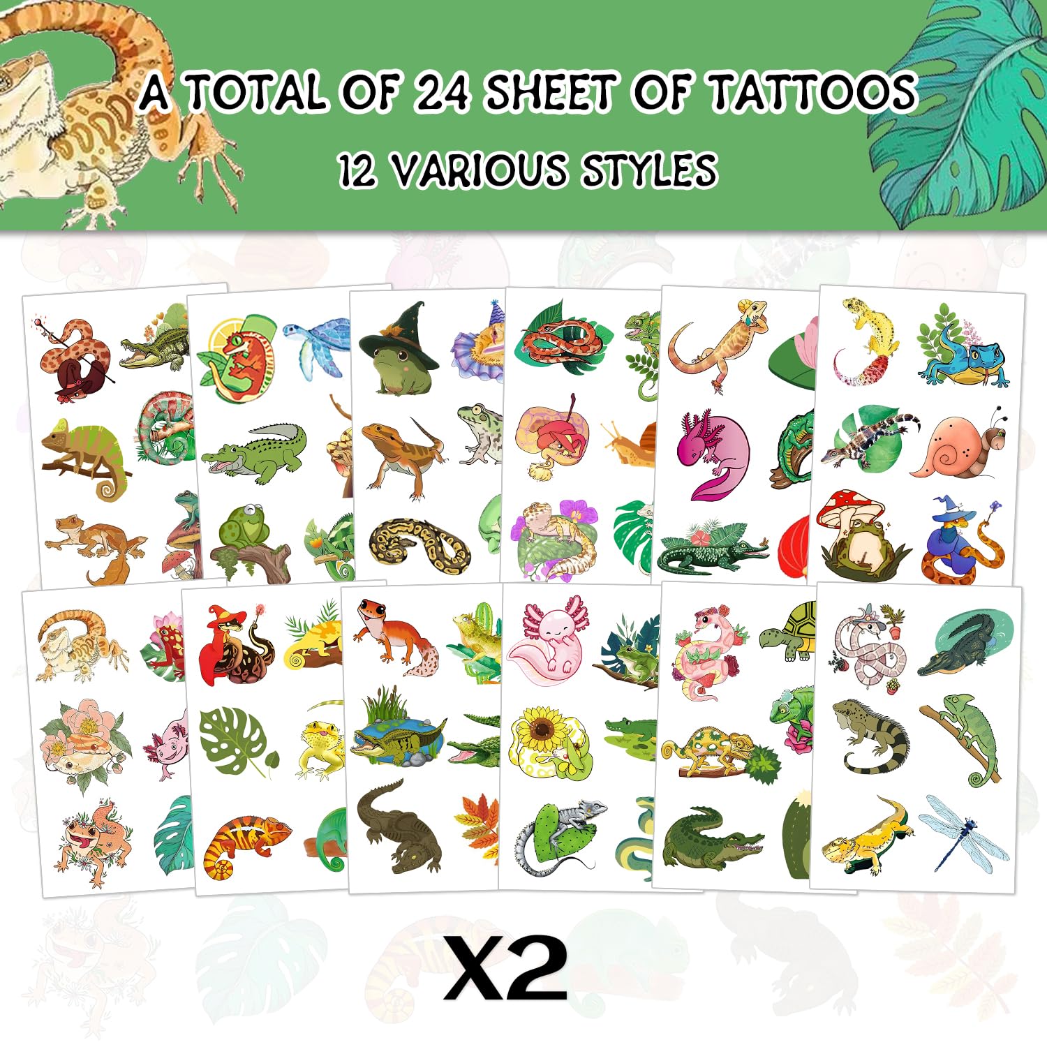 144 calcomanías de reptiles para fiestas de reptiles, tatuajes temporales de cocodrilo, lagarto, lagarto, gecko, serpiente, tortuga, tatuajes para