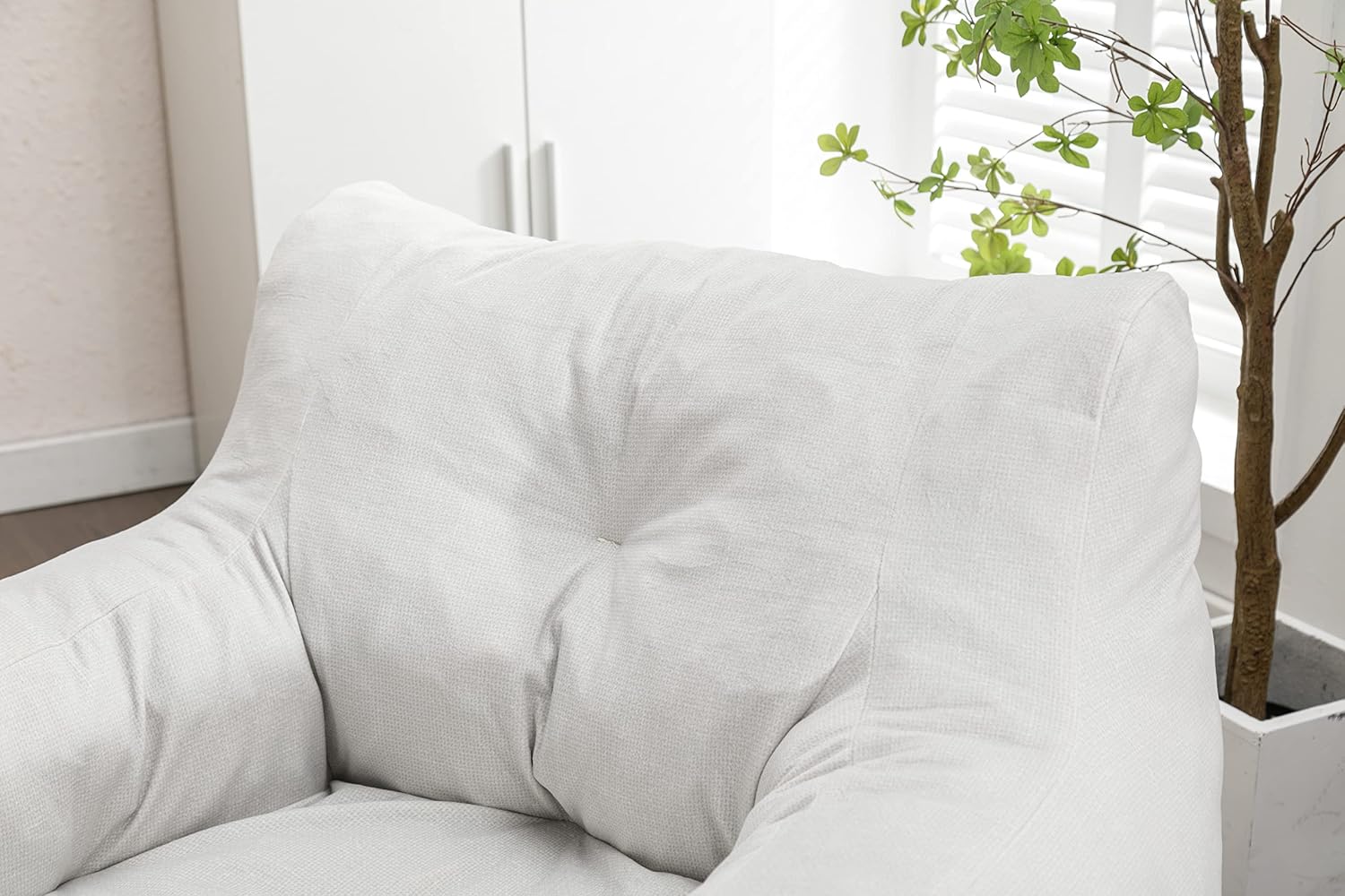 Puf, sillón de tela de terciopelo ultra suave para adultos y niños, cómodo sofá de ocio para dormitorio, sala de estar, apartamento, marfil
