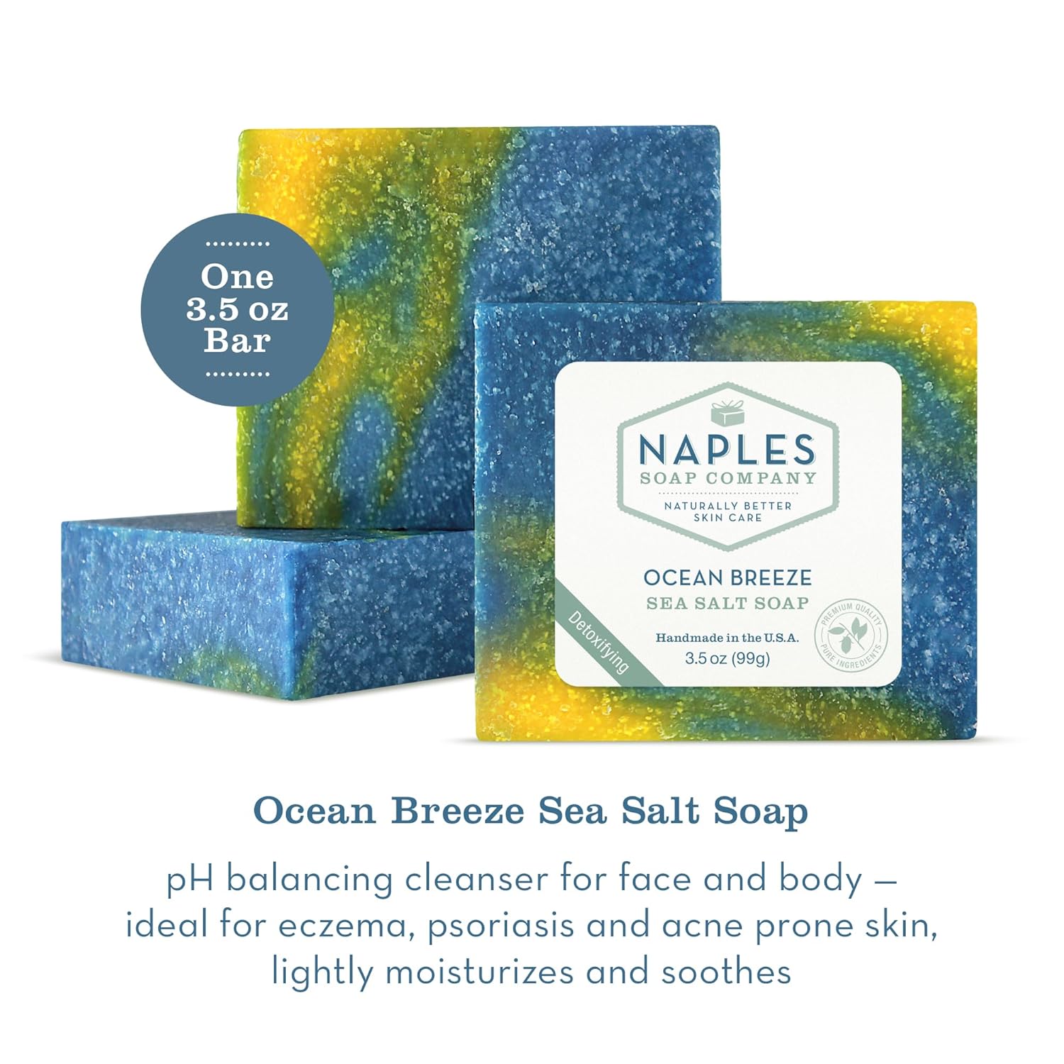 Naples Soap Company Barra de jabón de sal marina que equilibra el pH, exfolia e hidrata de forma natural, sin ingredientes nocivos, 3.5 onzas, brisa